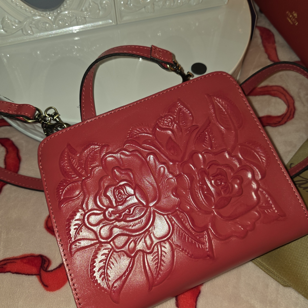 Patricia Nash Red Floral Embossed Crossbody Bag